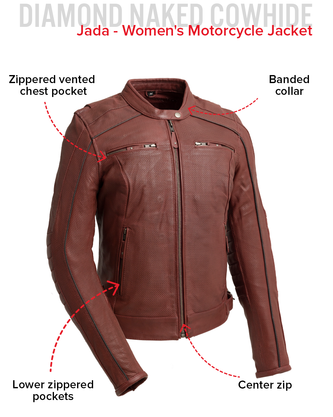 Jada - Women's Perforated Motorcycle Leather Jacket Women's Perforated Leather Jacket Jackets