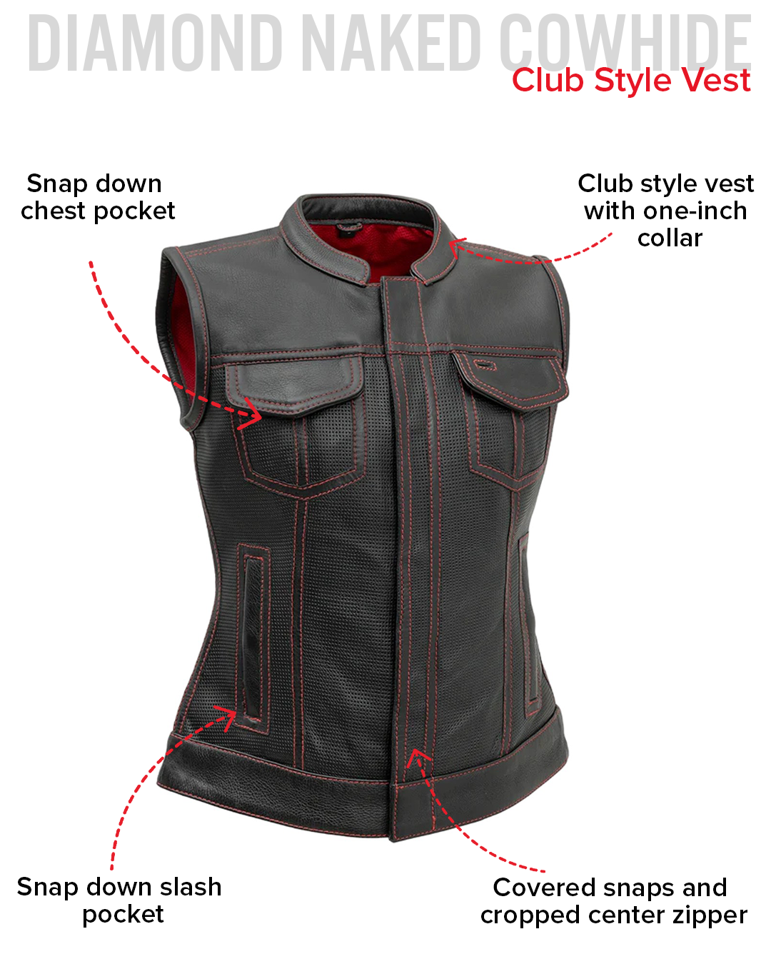 Jessica Perforated Women's Motorcycle Leather Vest Women's Perforated Leather Vest Vests