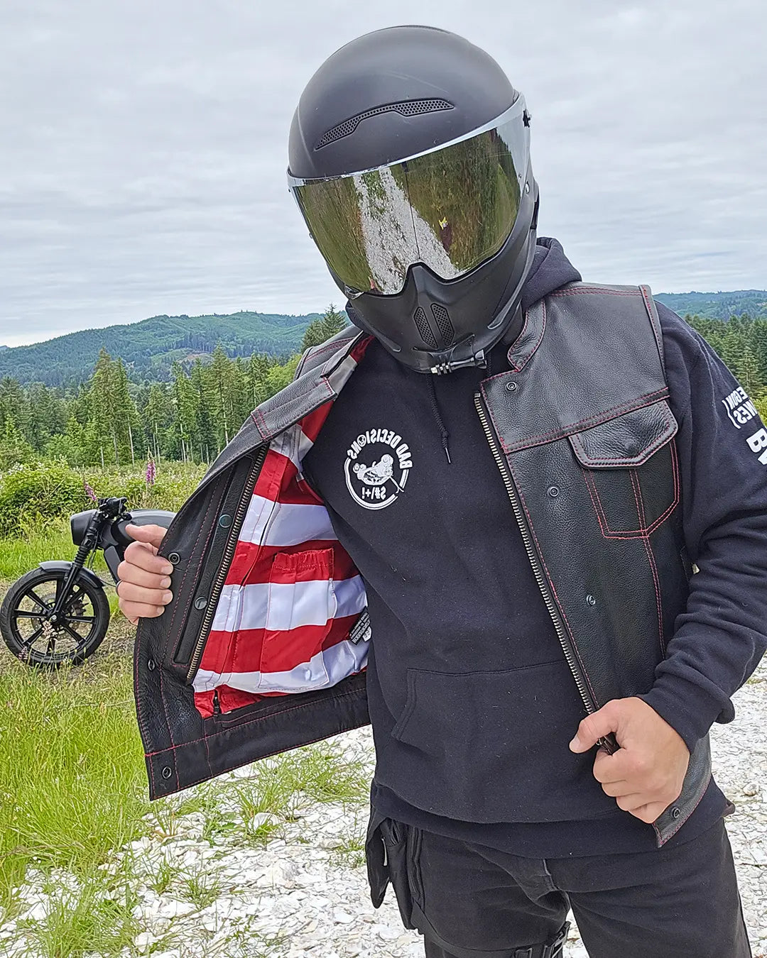 Born Free Men's Leather Motorcycle Leather Vest - Red Stitch Men's Leather Vest Vests