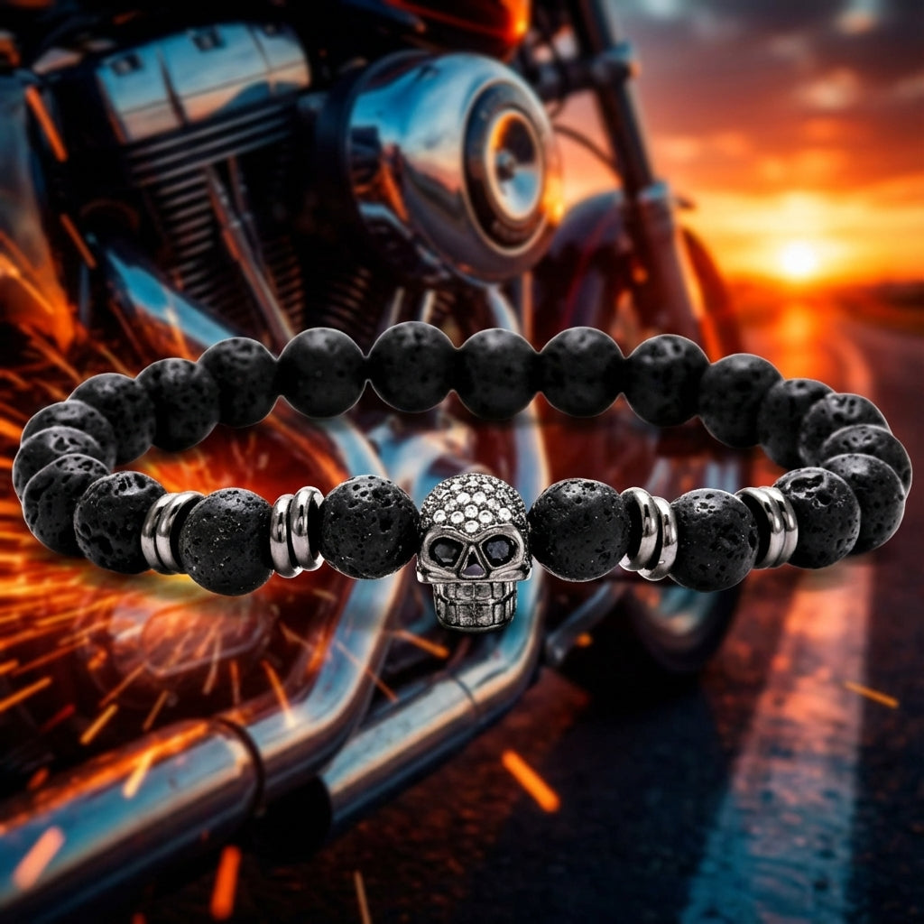 Skull Bracelet for Bikers, 8 in - מודעה עם המוצר במרכז
