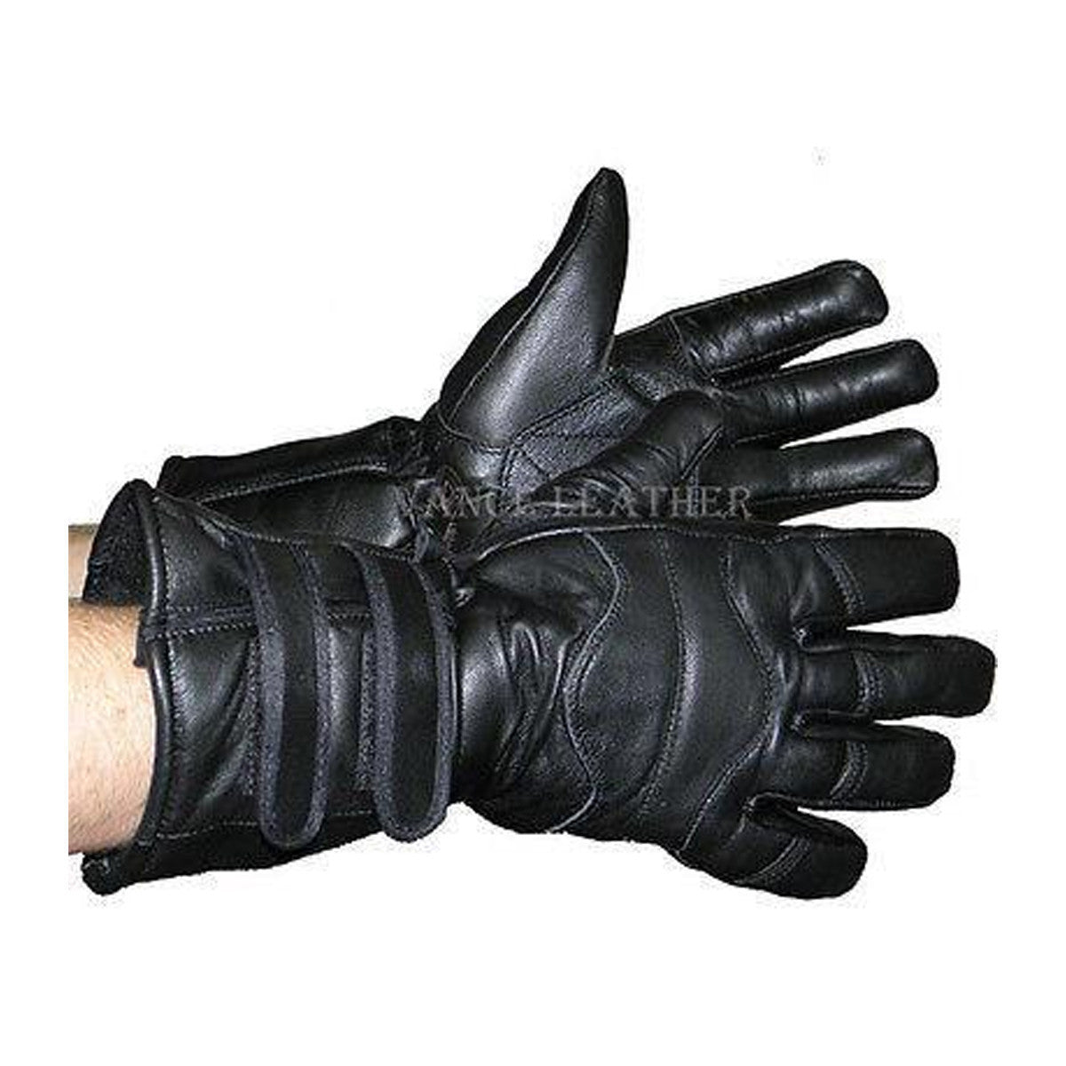 Vance Mens Black Two-Strap Lambskin Insulated Gauntlet Leather Motorcycle Gloves