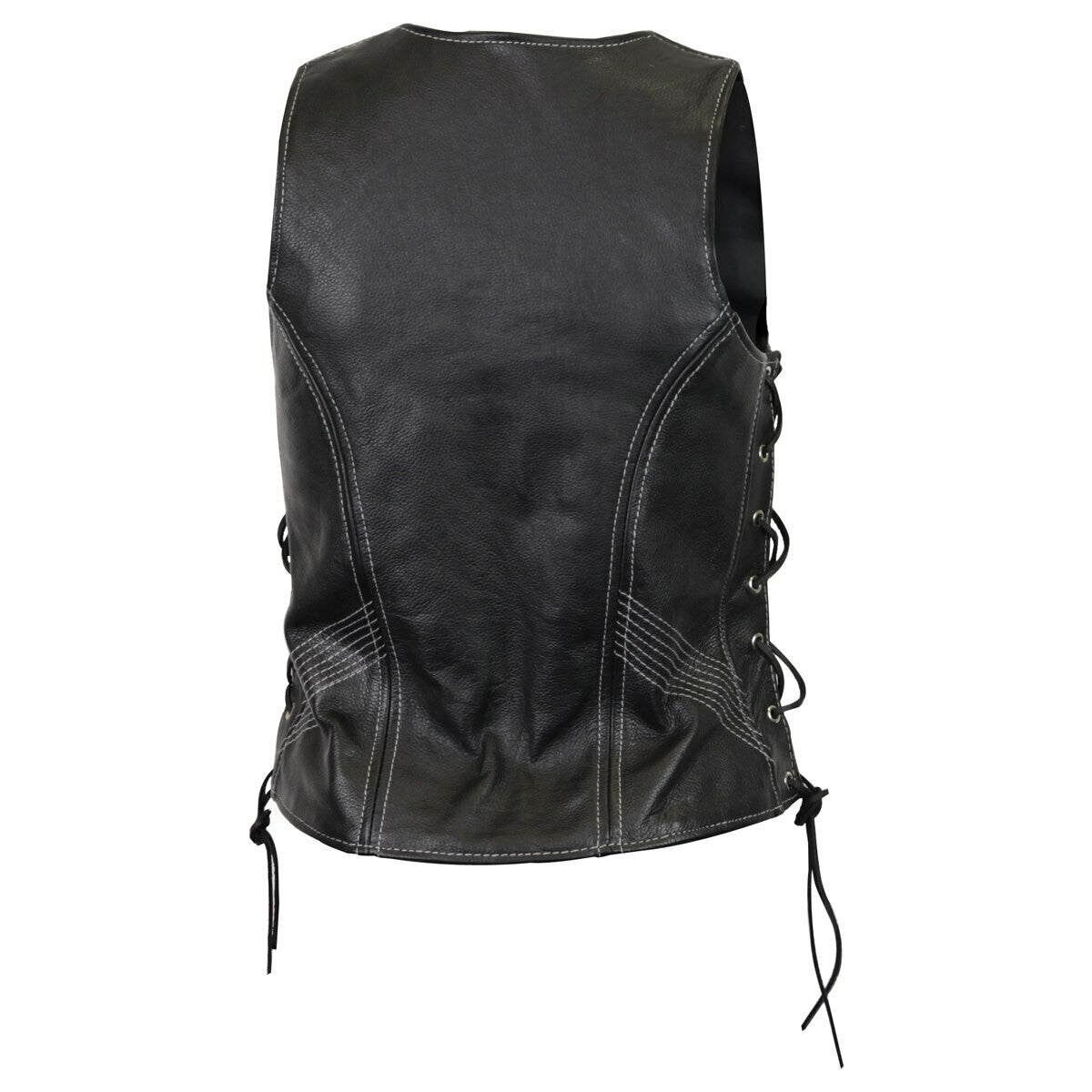 Women's Premium Cowhide Leather Vest with White Stitching