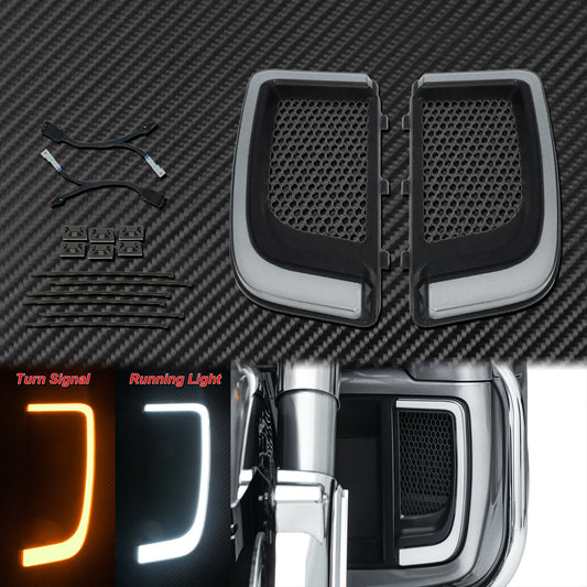 The Motorcycle LED Turn Signal Light Fairing Lower Grills for Harley Touring is a powerful SUV that embodies the spirit of luxury and adventure. With its sleek design and spacious interior, the Yukon offers an exceptional driving experience for those seeking both style.