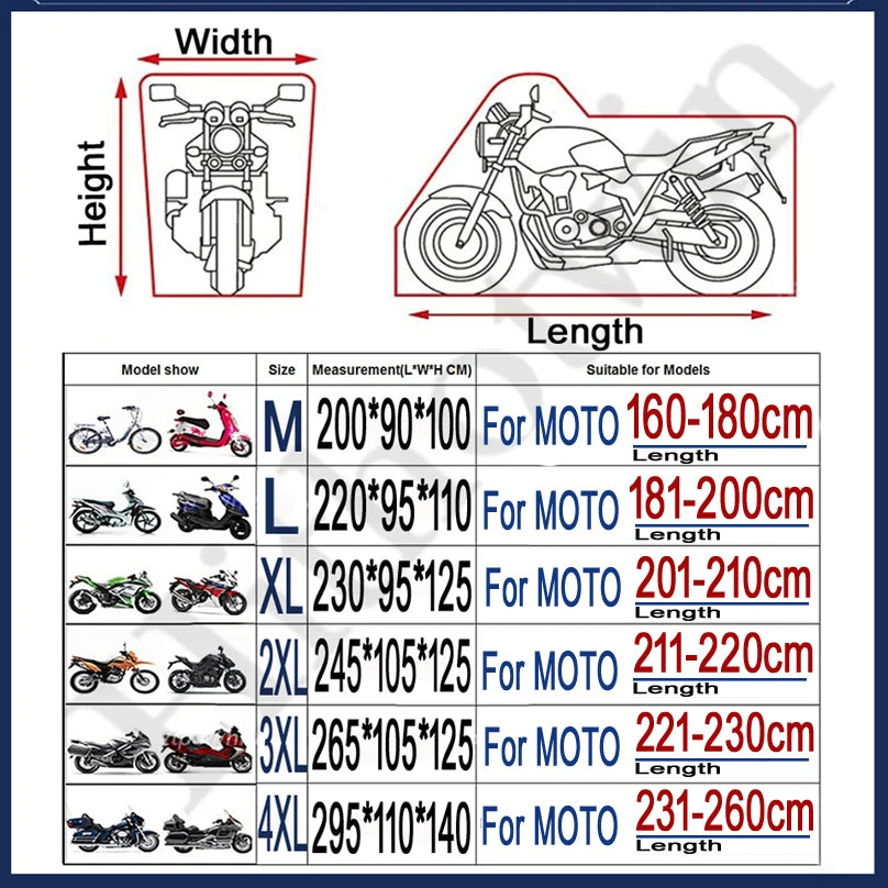 Waterproof Motorcycle Cover - Thick Covers Black Dust Rain