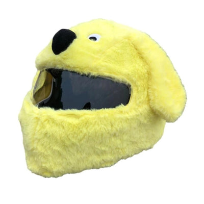 Yellow Cool Motorcycle Helmet Cover - Yellow Doggie with open mouth, designed for visibility and safety.