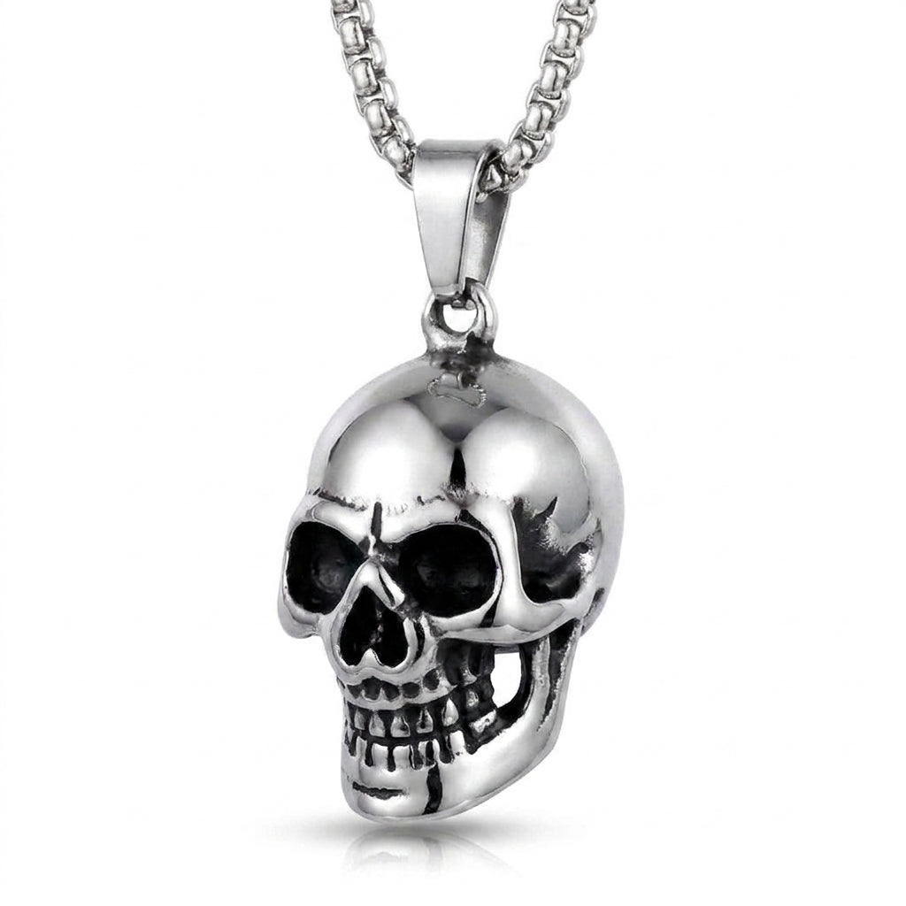 Stainless Steel Biker Ring - Nordic Odin Crow Skull Pendant Necklace G