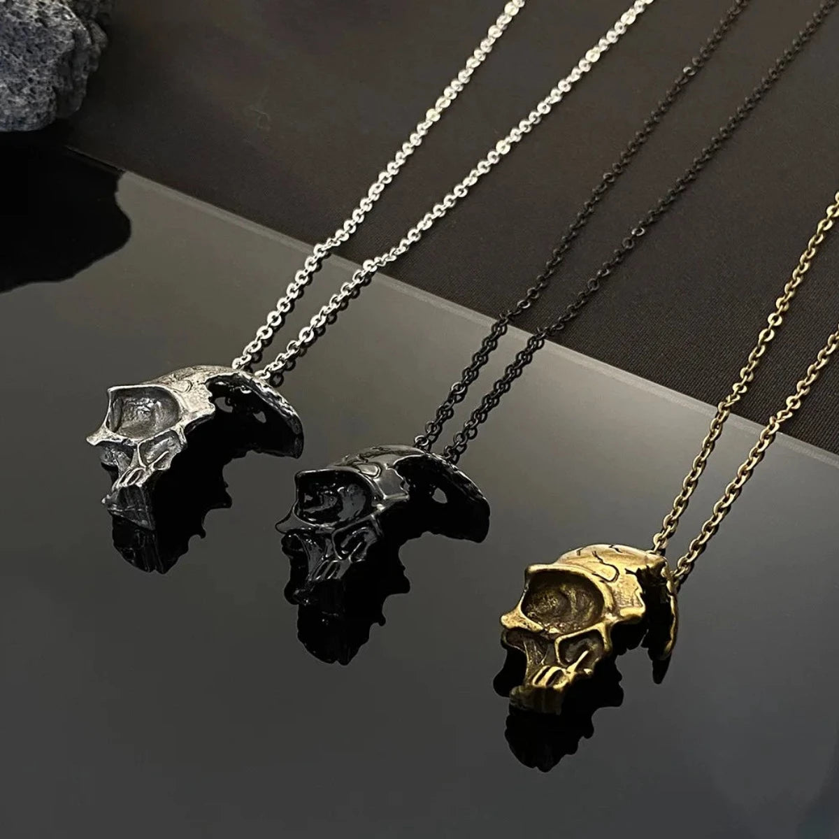 Vintage Half face Skull Necklace
