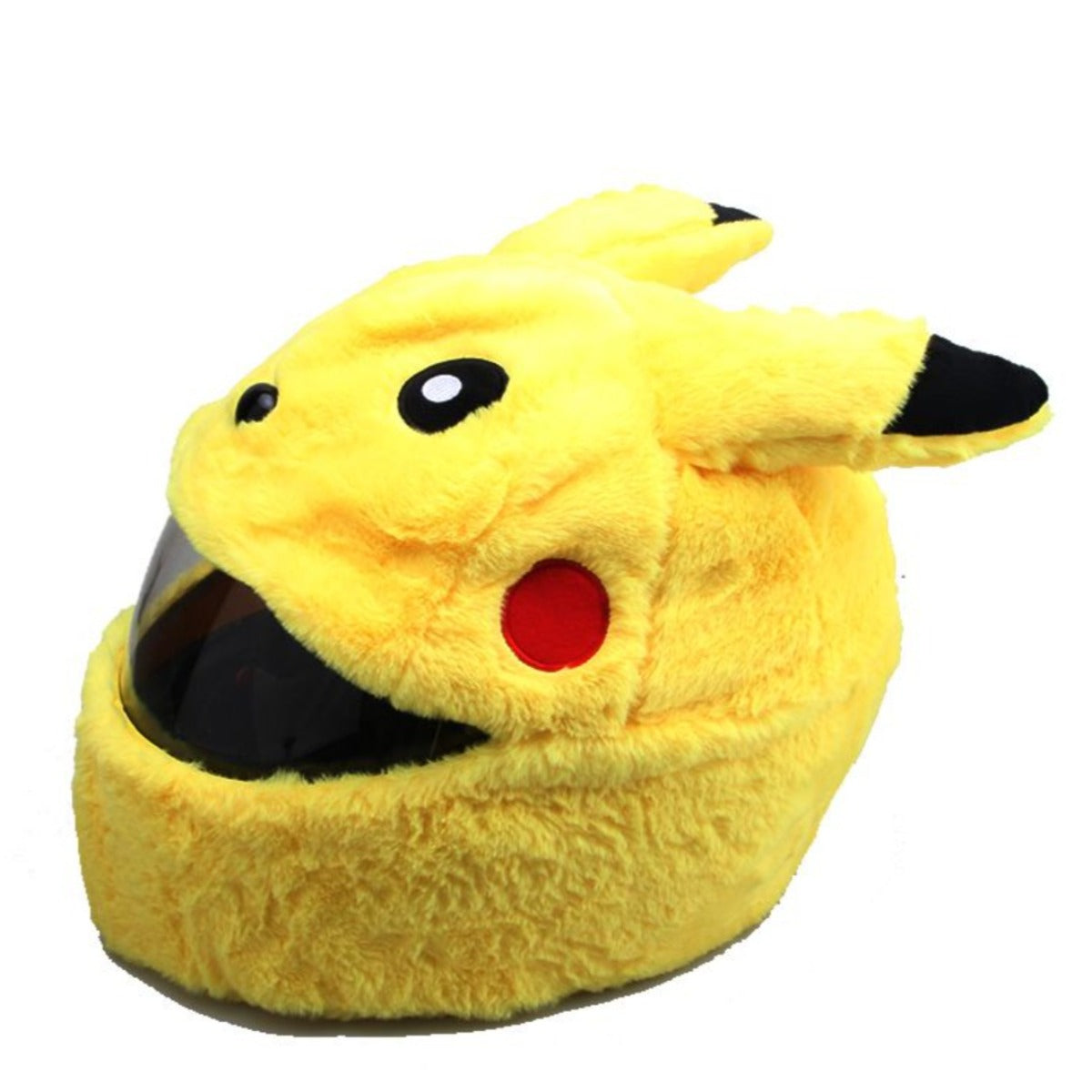 A hilarious accessory, this Pikachu Motorcycle Helmet Cover is designed to resemble the beloved character, featuring large eyes, red cheeks, and black-tipped ears. Perfect as a riding companion!