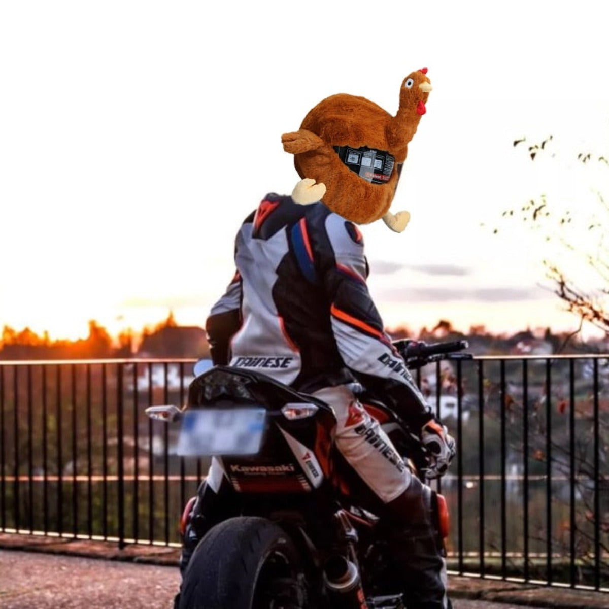 A cool person on a motorcycle wearing an attention-grabbing Cool Motorcycle Helmet Cover - Turkey.