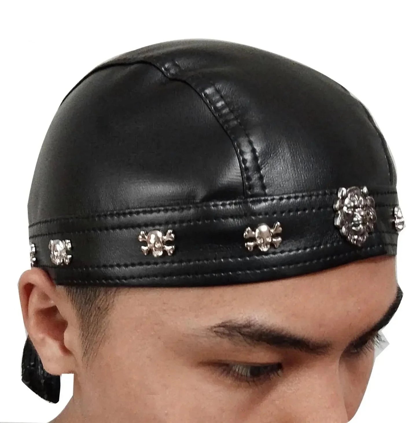 Faux Leather Biker Skull Cap Bandana
