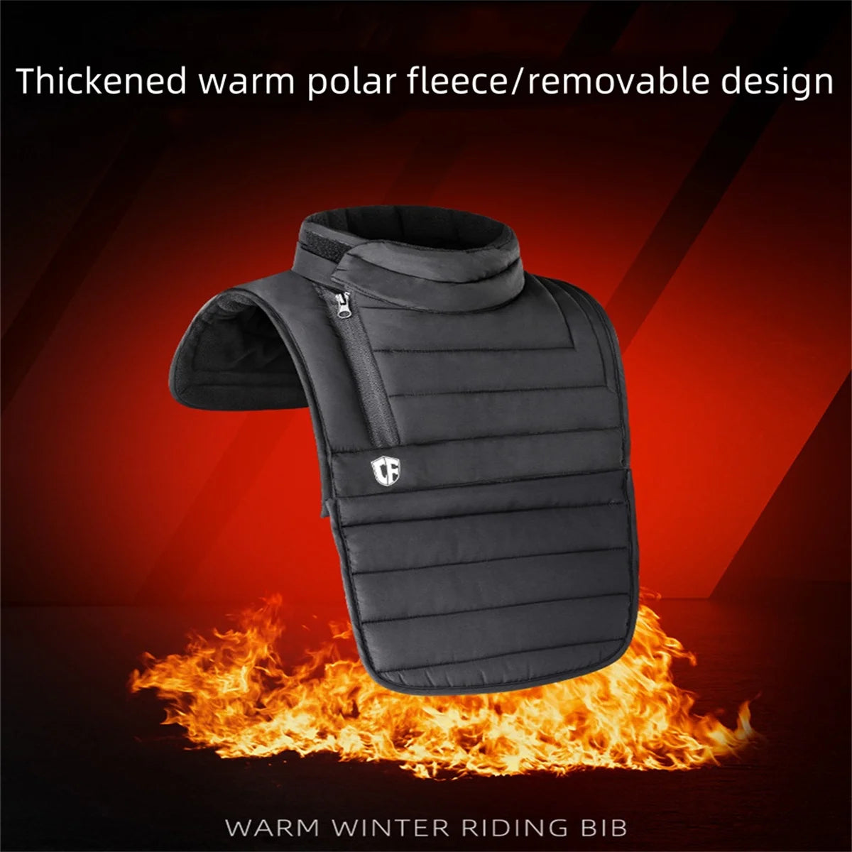 Amidst a fiery backdrop, the black fleece ALR™ Neck Scarf Rider's Thermal Protector with Thinsulate-enhanced warmth and removable design commands attention as the ultimate winter motorcycle thermal protector.