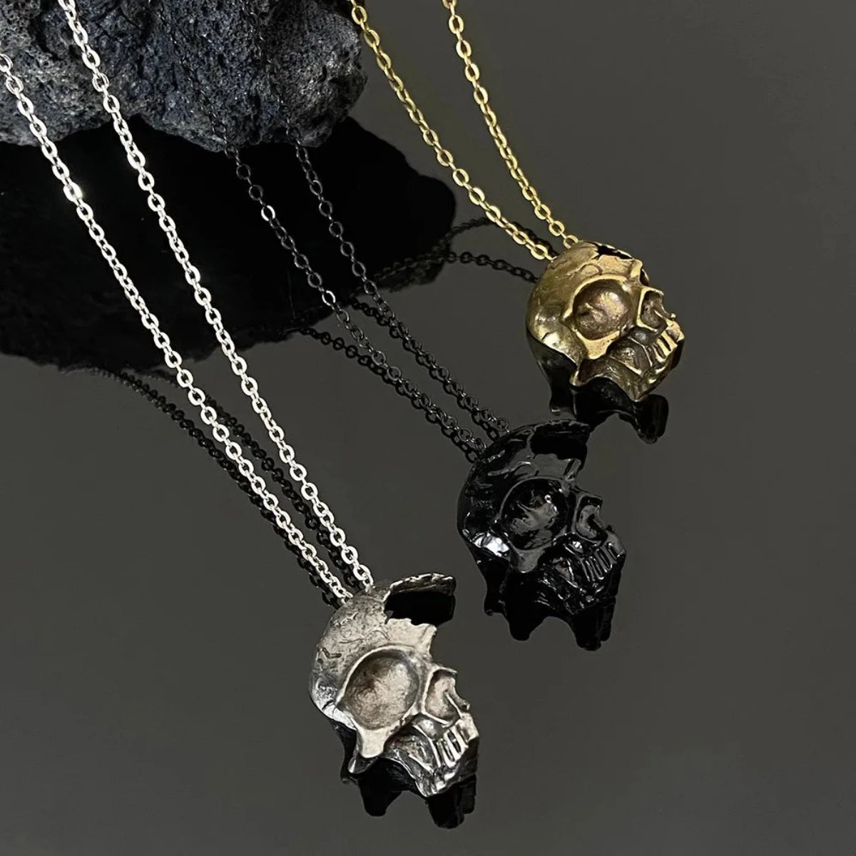 Vintage Half face Skull Necklace