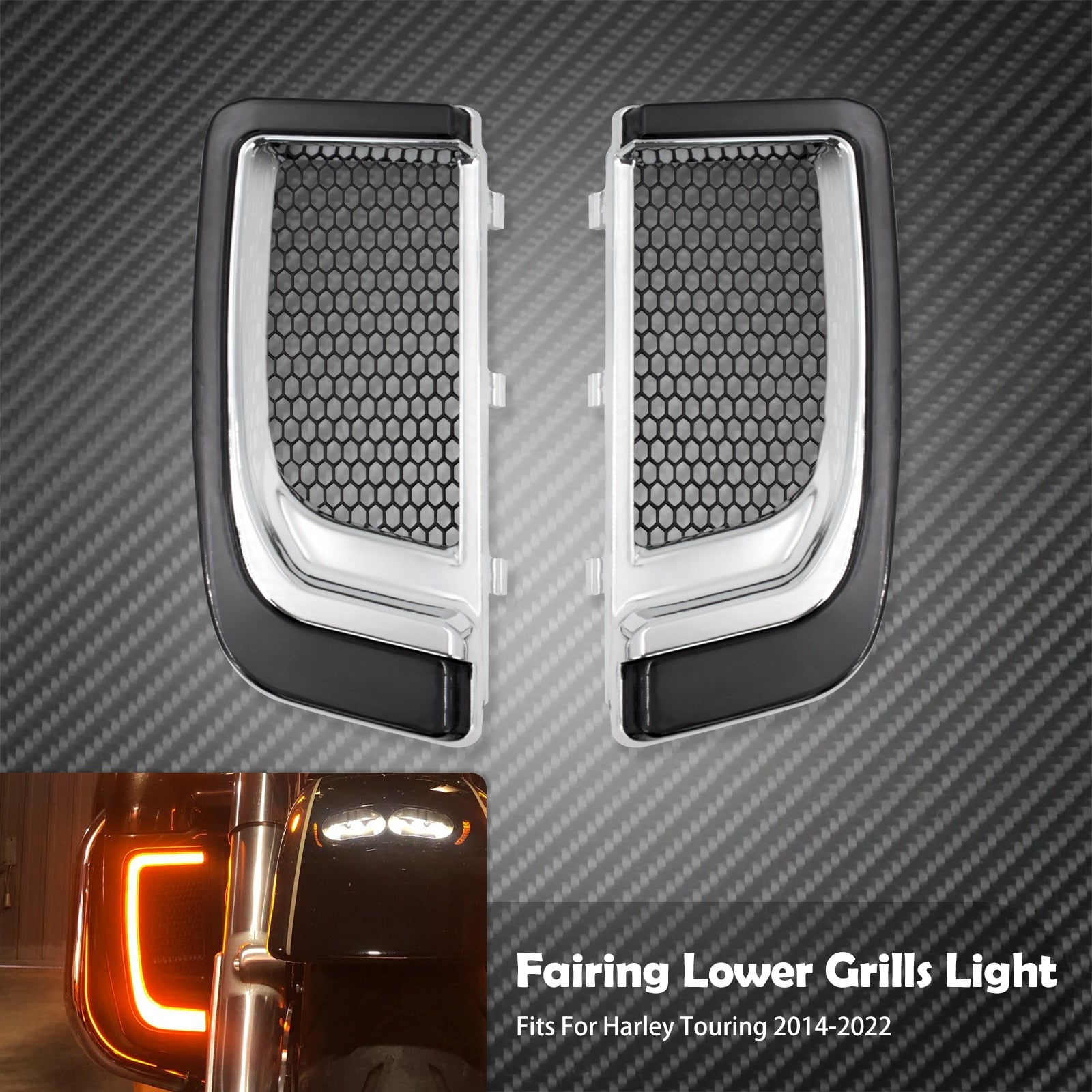 Enhance the aesthetics of your Harley-Davidson touring bike with the Motorcycle LED Turn Signal Light Fairing Lower Grills for Harley Touring. Boost visibility and maximize safety while cruising on your SEO-optimized.
