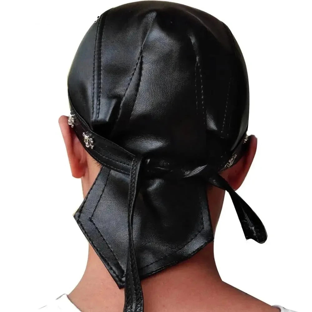 Faux Leather Biker Skull Cap Bandana