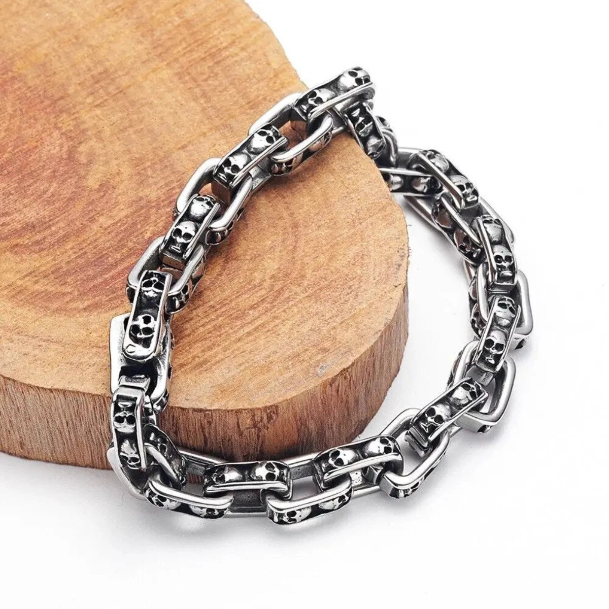 Stainless Steel Biker Skull Link Bracelet