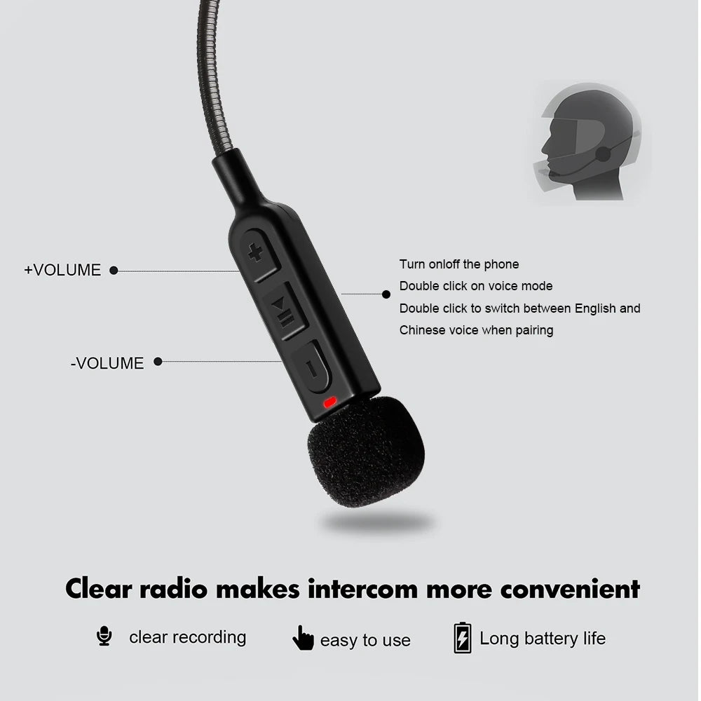 Motorcycle Helmet Headset - Bluetooth Wireless Stereo Hands Free