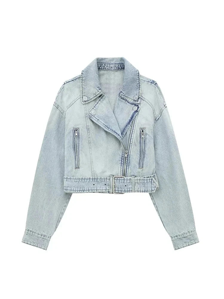 【2plan】Riet biker denim jacket Stylish Denim Riding Jacket - Women Riders Now