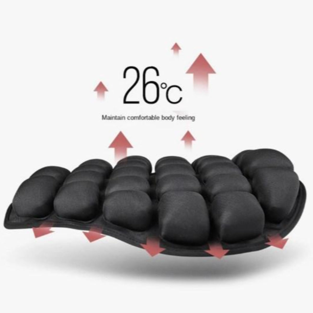 A black and white image of a Motorcycle Seat Cushion Pad with pressure relief.