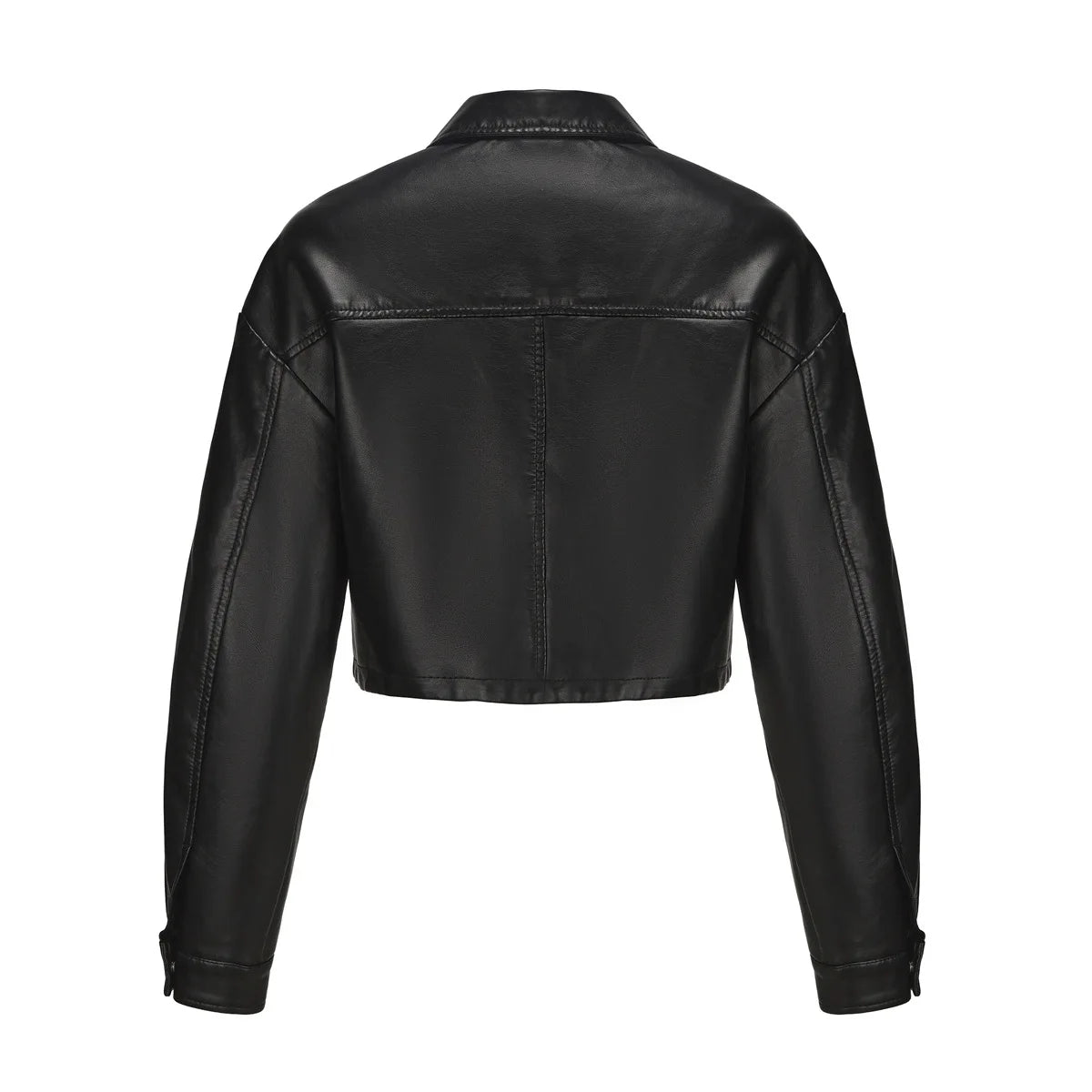 Alr™ Women's Short Leather Biker Jacket with Lapel and Two Pockets
