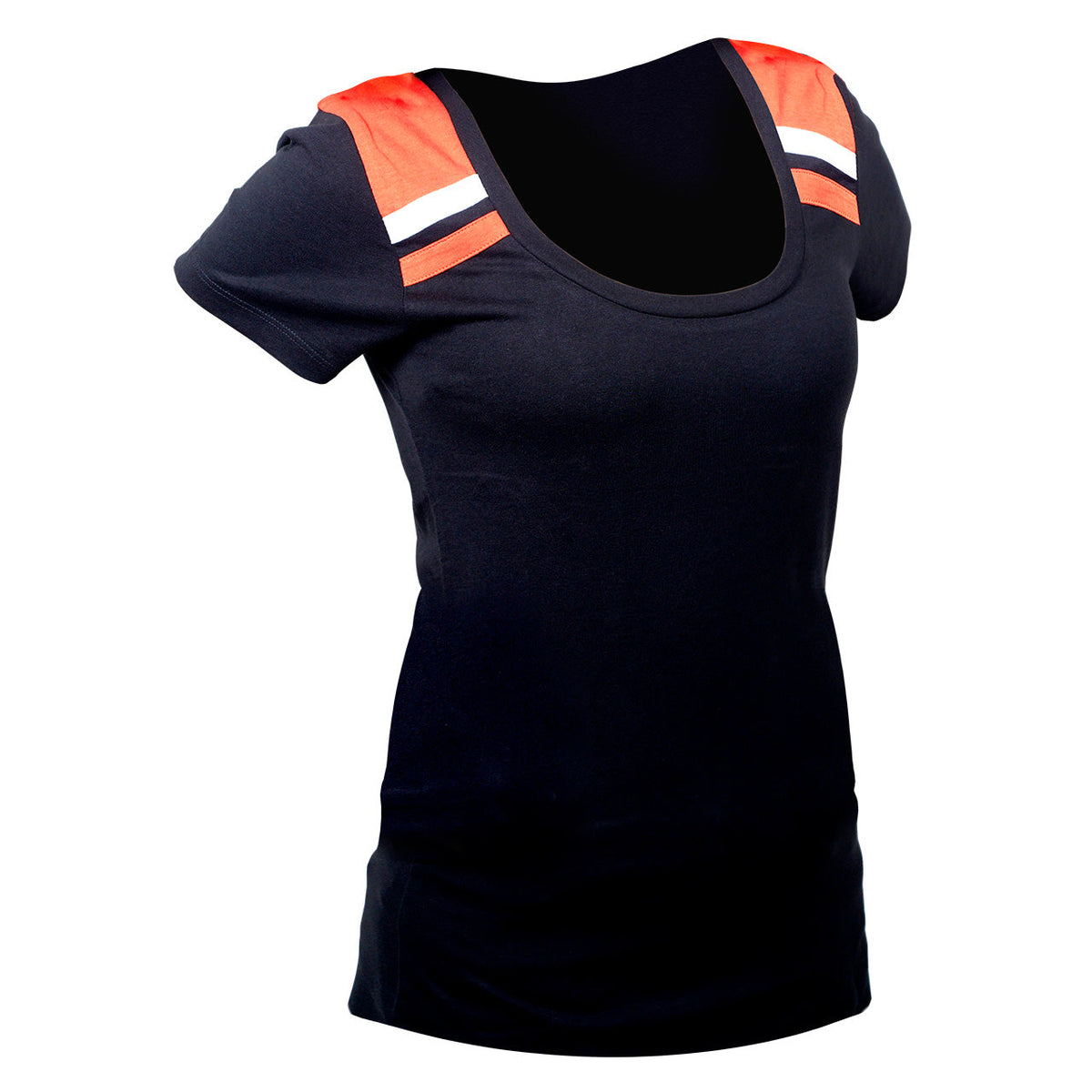 Ladies Blank T-shirts w/ Orange & White Shoulder Accents