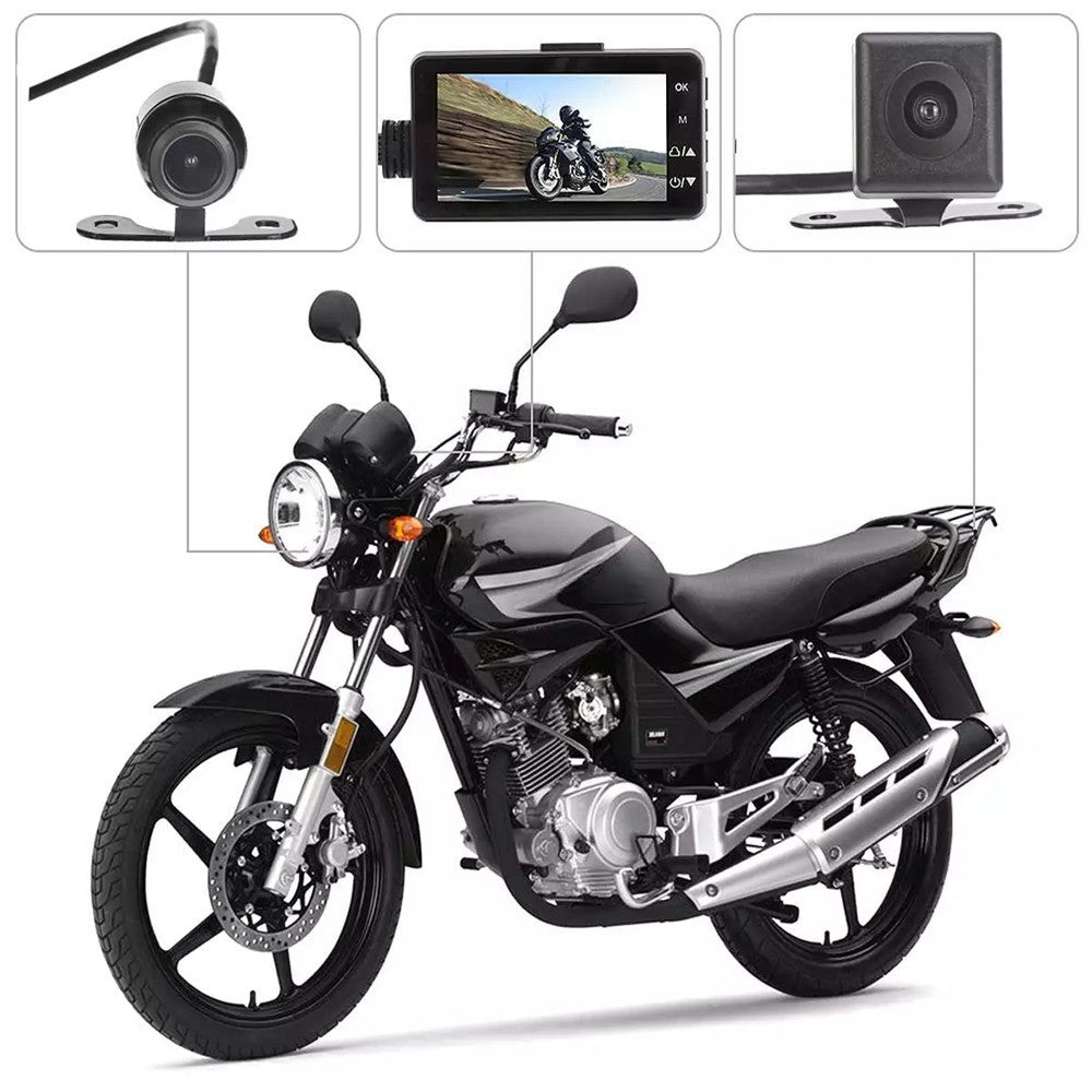 Motorcycle Black Dual Lens Dash Cam Video Recorder 3.6 Inch HD 1080P + Free sd card