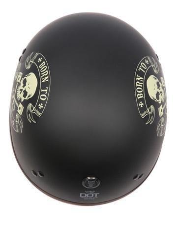 D.O.T. Born to Ride Skull Cap Half Shell Motorcycle Helmet, Dull Black
