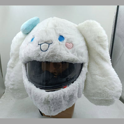 A cool white bunny hat on a Cool Motorcycle Helmet Cover - Cinnamoroll.