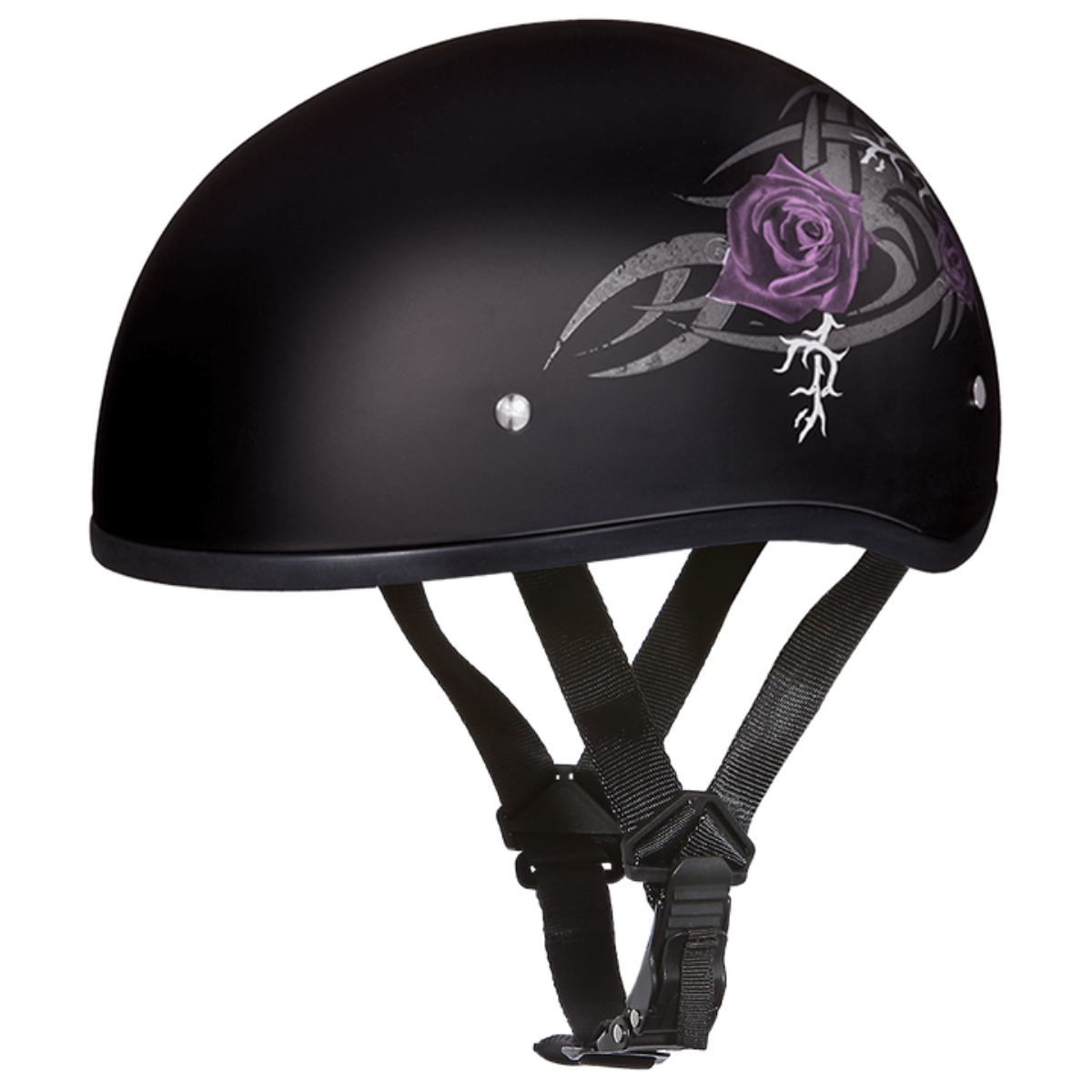 Daytona D.O.T Skull Cap - w/Purple Rose Helmet