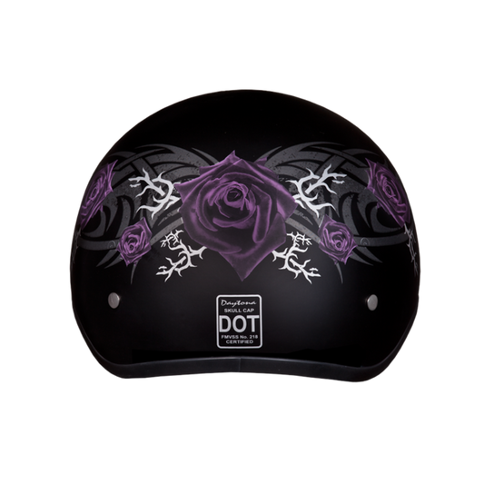 Daytona D.O.T Skull Cap - w/Purple Rose Helmet