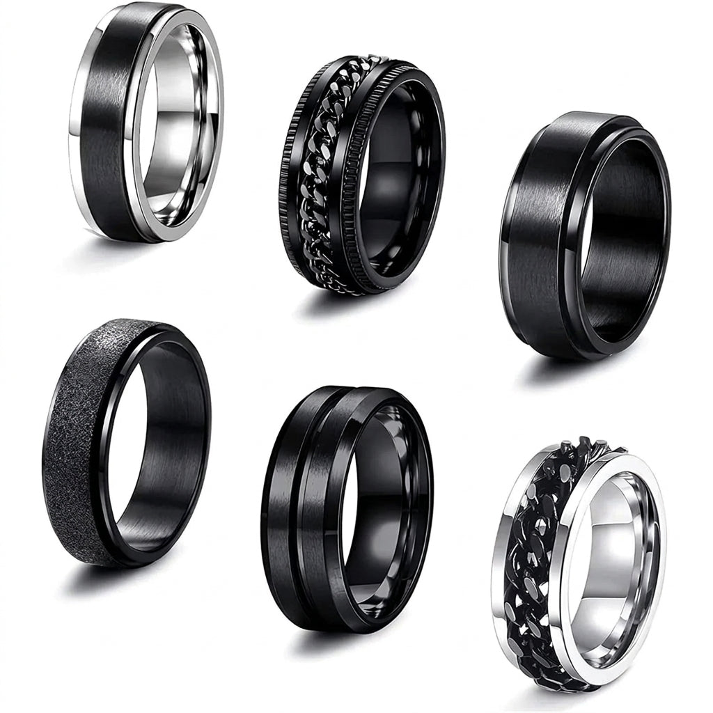 Stainless Steel Biker Ring - Bobisty Black Spinner Rings Men Women Sta