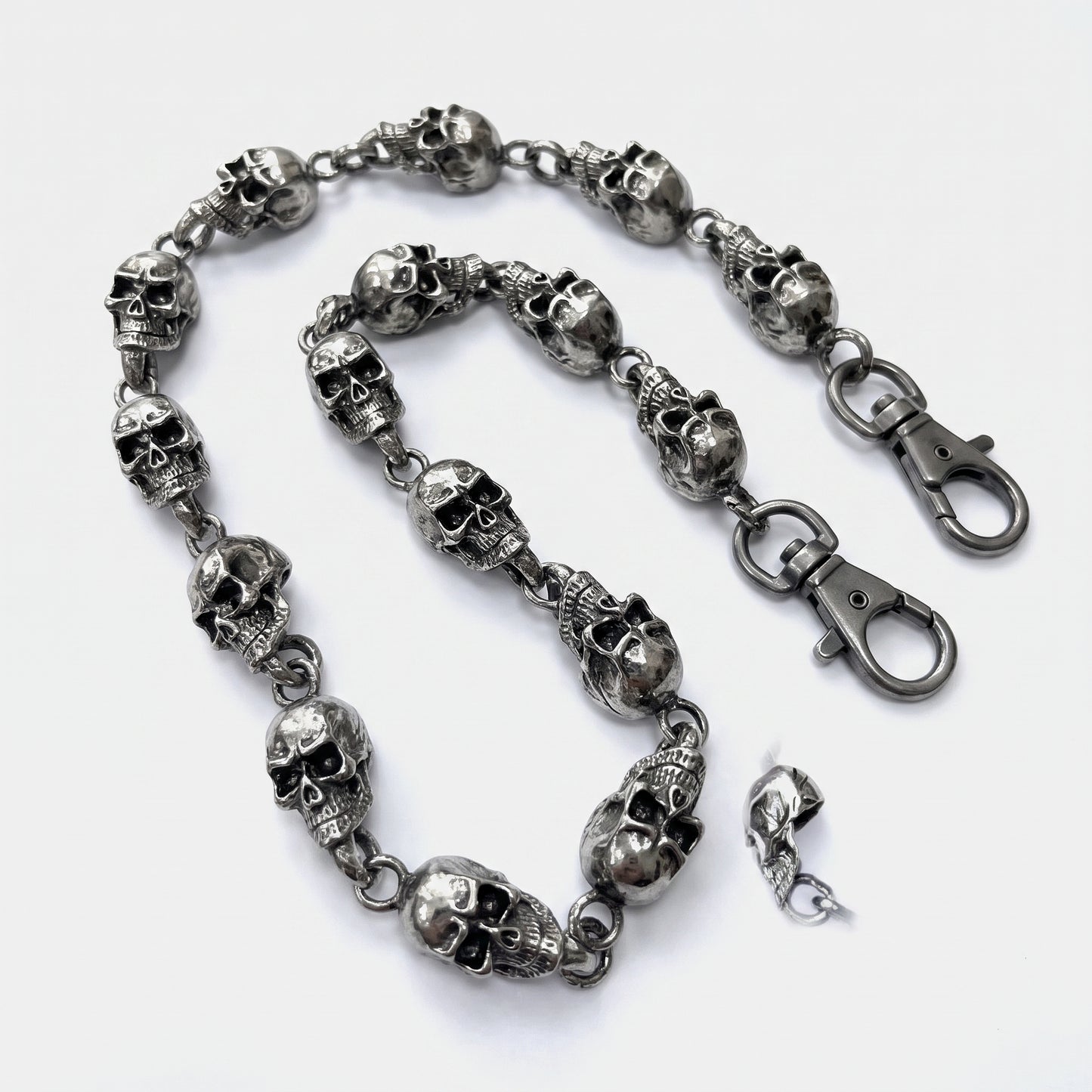 Stainless Steel Biker Ring - Slim Heavy Waist Chain Men Skull Keychain