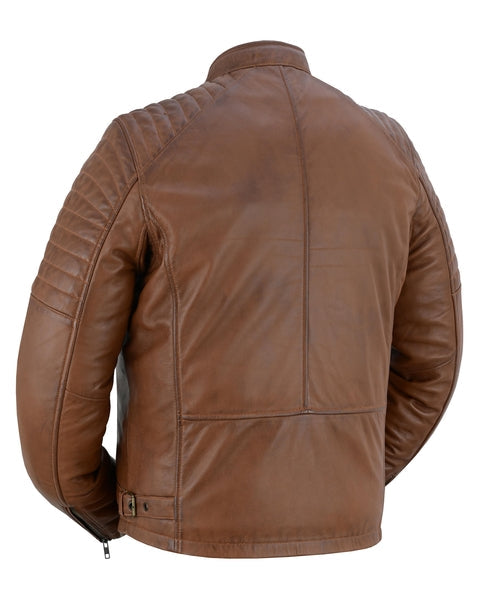COPPER SLAYER MEN'S SHEEPSKIN LEATHER FASHION JACKET WITH SNAP BUTTON COLLAR