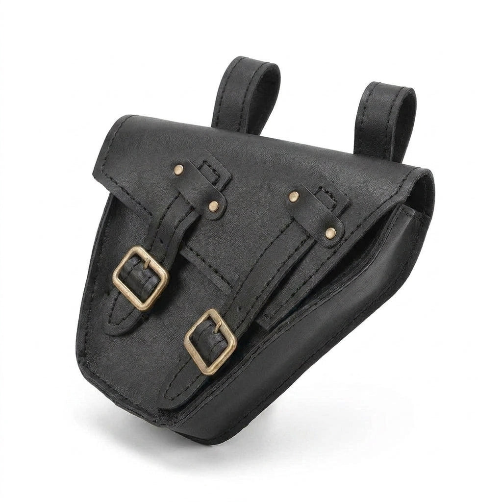 Leather Motorcycle Bag - Motorcycle Universal Black PU Leather Saddleb