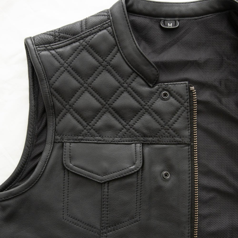 Whaler Black - Men's Club Style Leather Vest (Limited Edition) Factory Customs First Manufacturing Company