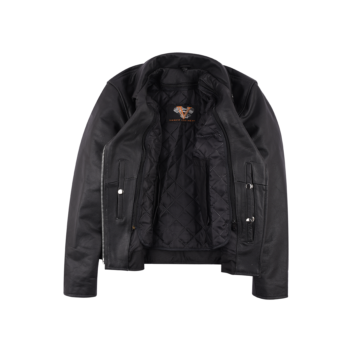 Vance Ladies Premium Cowhide Braid and Stud Motorcycle Leather Jacket