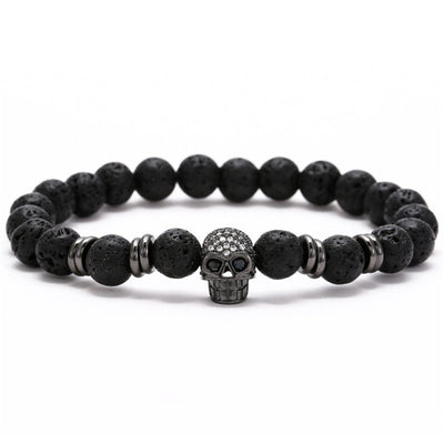 A black Skull Bracelet for Bikers, 8 in with a skull on it.