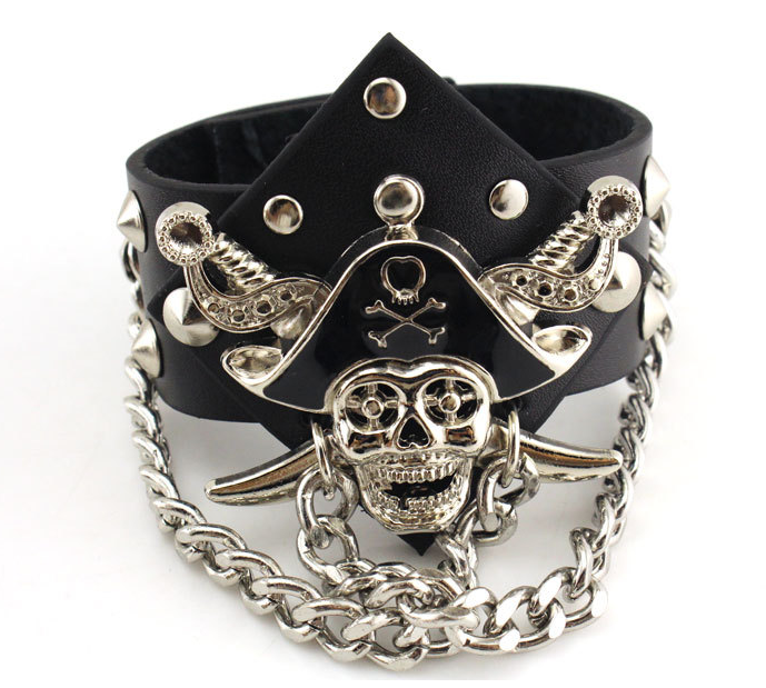 Badass Rockstar Bracelets w/ Metal Spikes 3 Pcs, 8.6 x 1.6 in, Black/Silver - American Legend Rider