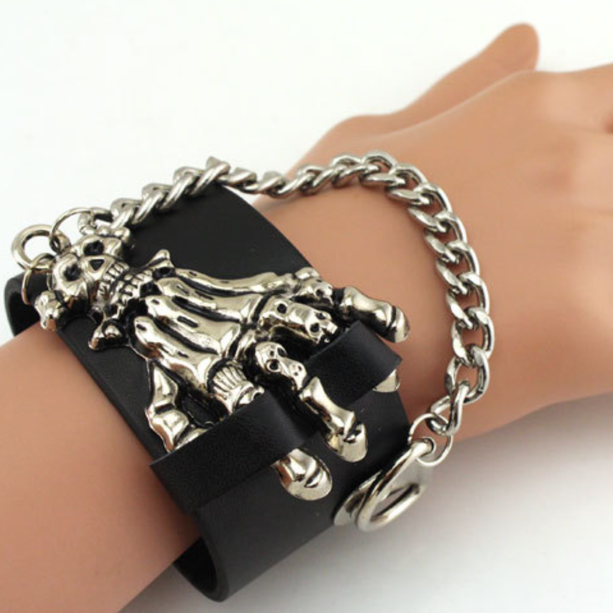 Badass Rockstar Bracelets w/ Metal Spikes 3 Pcs, 8.6 x 1.6 in, Black/Silver - American Legend Rider