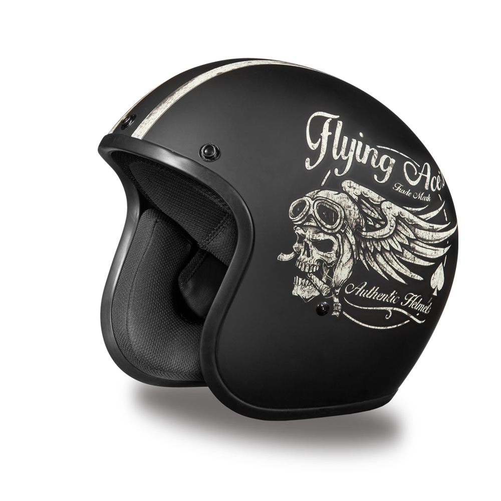 Daytona D.O.T. Cruiser w/ Flying Ace's Motorcycle Open Face 3/4 Shell Helmet, Unisex, Black - American Legend Rider