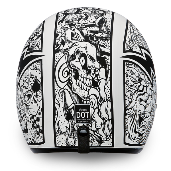 Daytona D.O.T. Cruiser w/Graffiti Motorcycle Open Face Helmet, Unisex, XS-2XL, Black/White - American Legend Rider