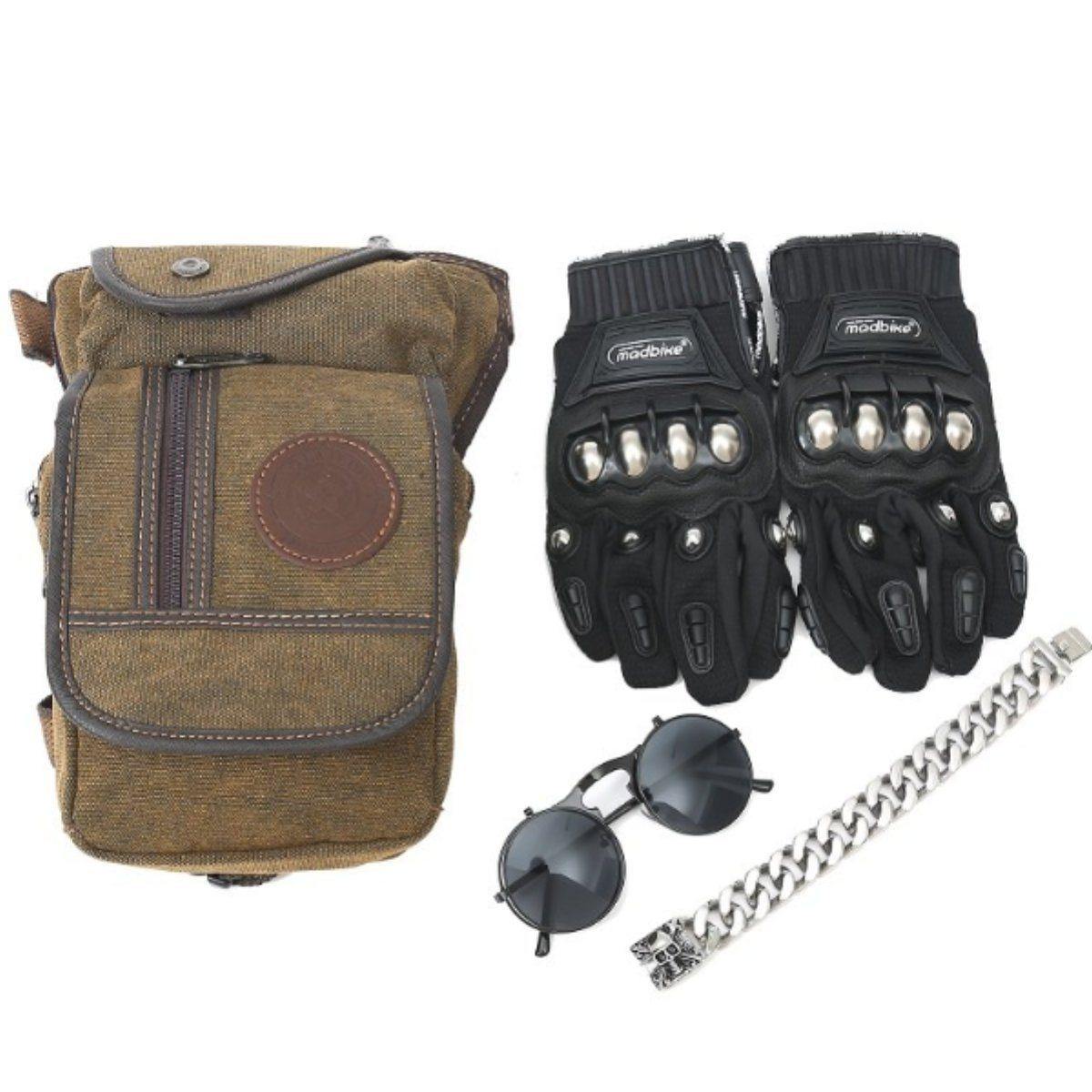 Premium Biker Bundle - Leg Bag, Bracelet, Sunglasses & Gloves - American Legend Rider