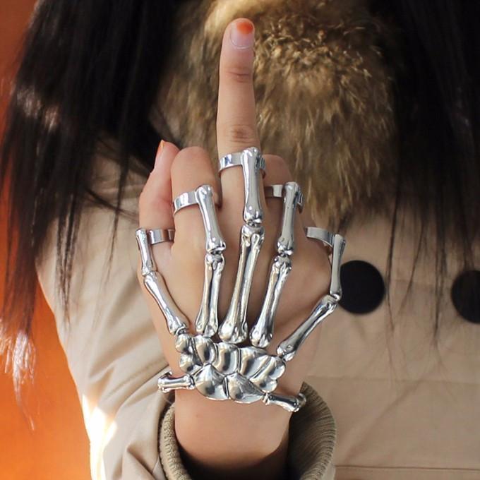 Women's Skeleton Hand Bracelet, Alloy (Lead and Nickle free), Adjustable Ring Size - American Legend Rider
