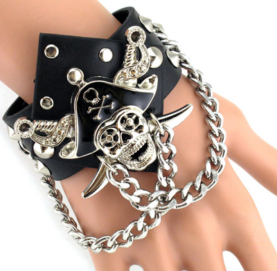 Badass Rockstar Bracelets w/ Metal Spikes 3 Pcs, 8.6 x 1.6 in, Black/Silver - American Legend Rider
