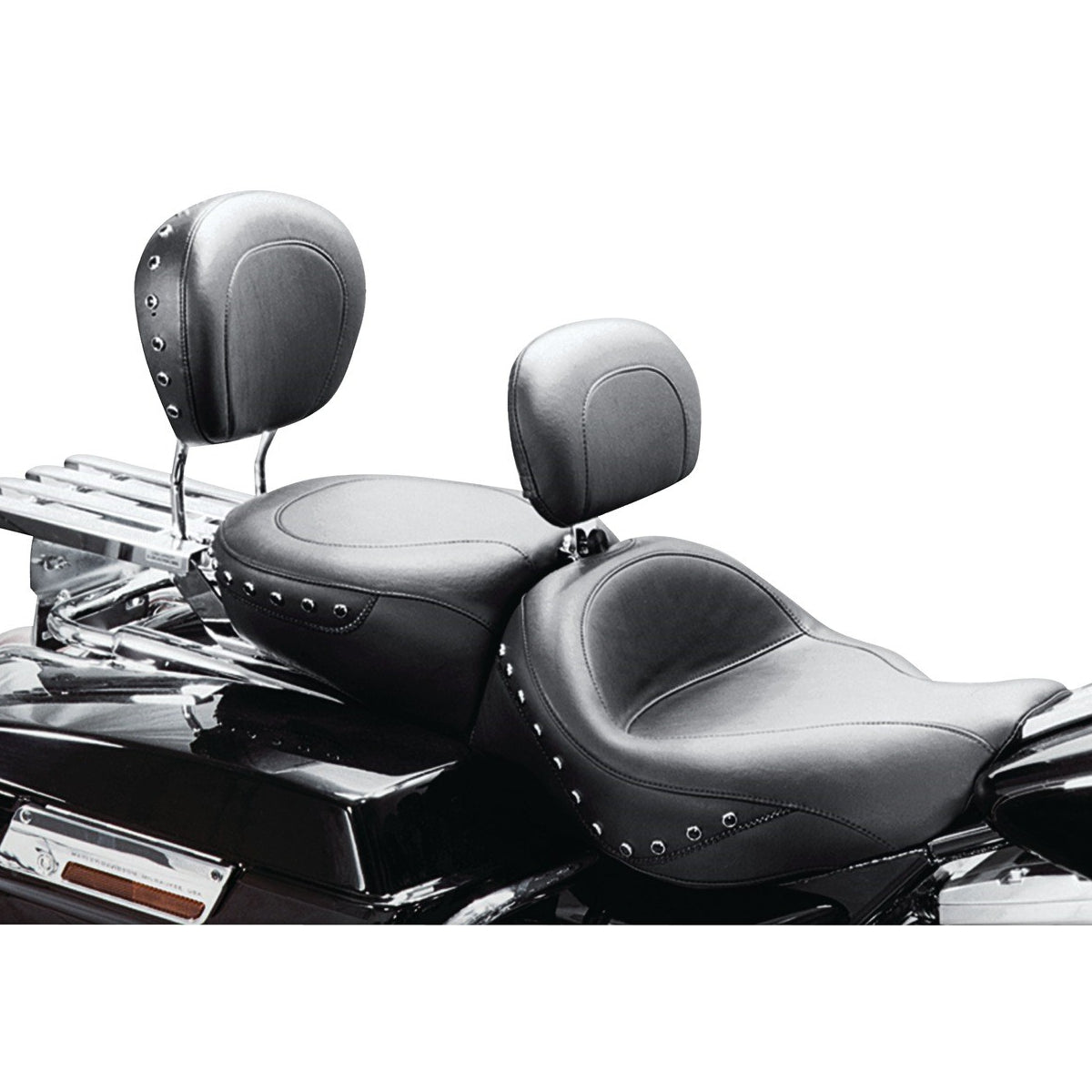 Mustang Sissy Bar Pad for Harley-Davidson Touring '97-'21, Studded Black, Width: 12", Height: 9"