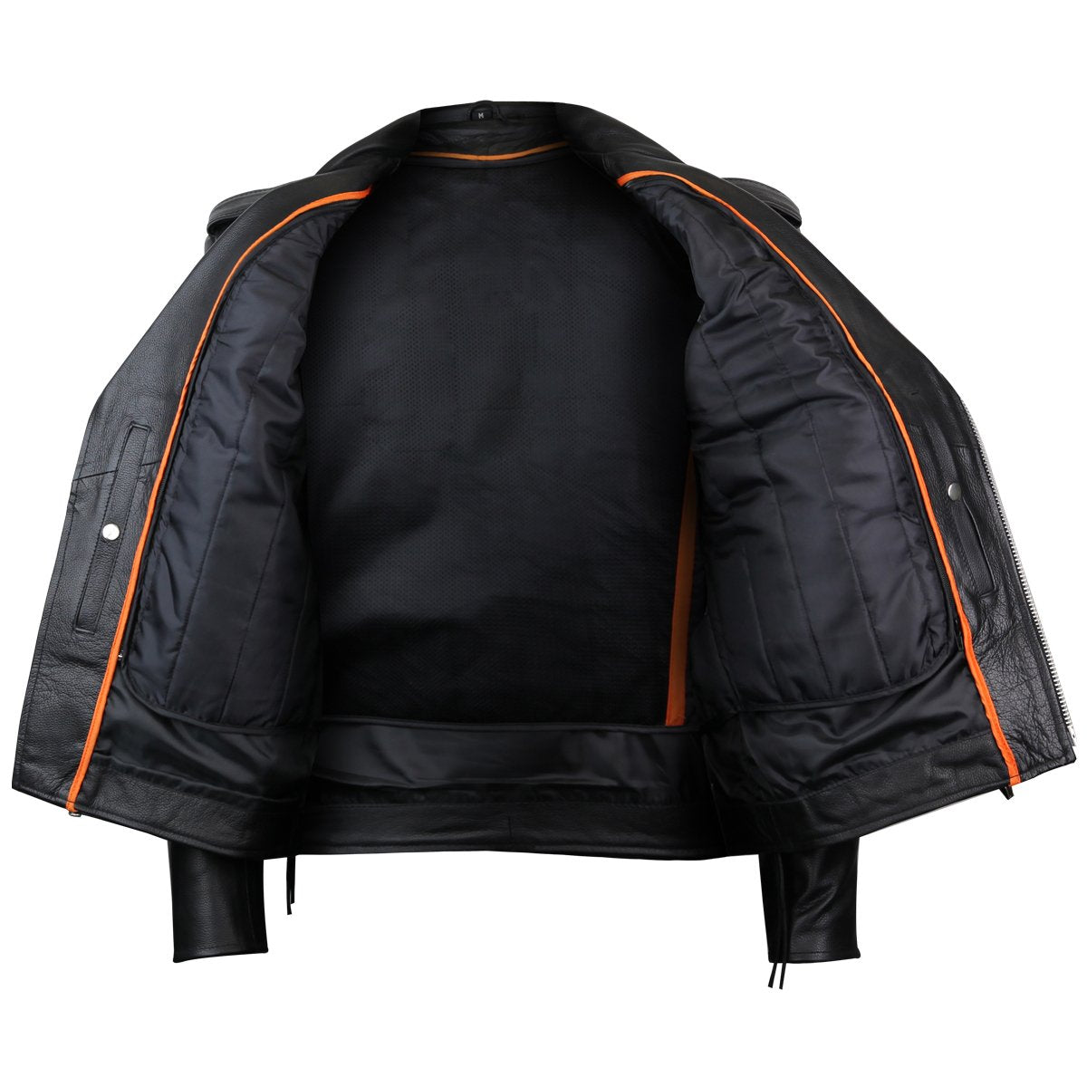 Vance Leather Men's Basic Classic Motorcycle Jacket with Lace Sides & Zip out Liner
