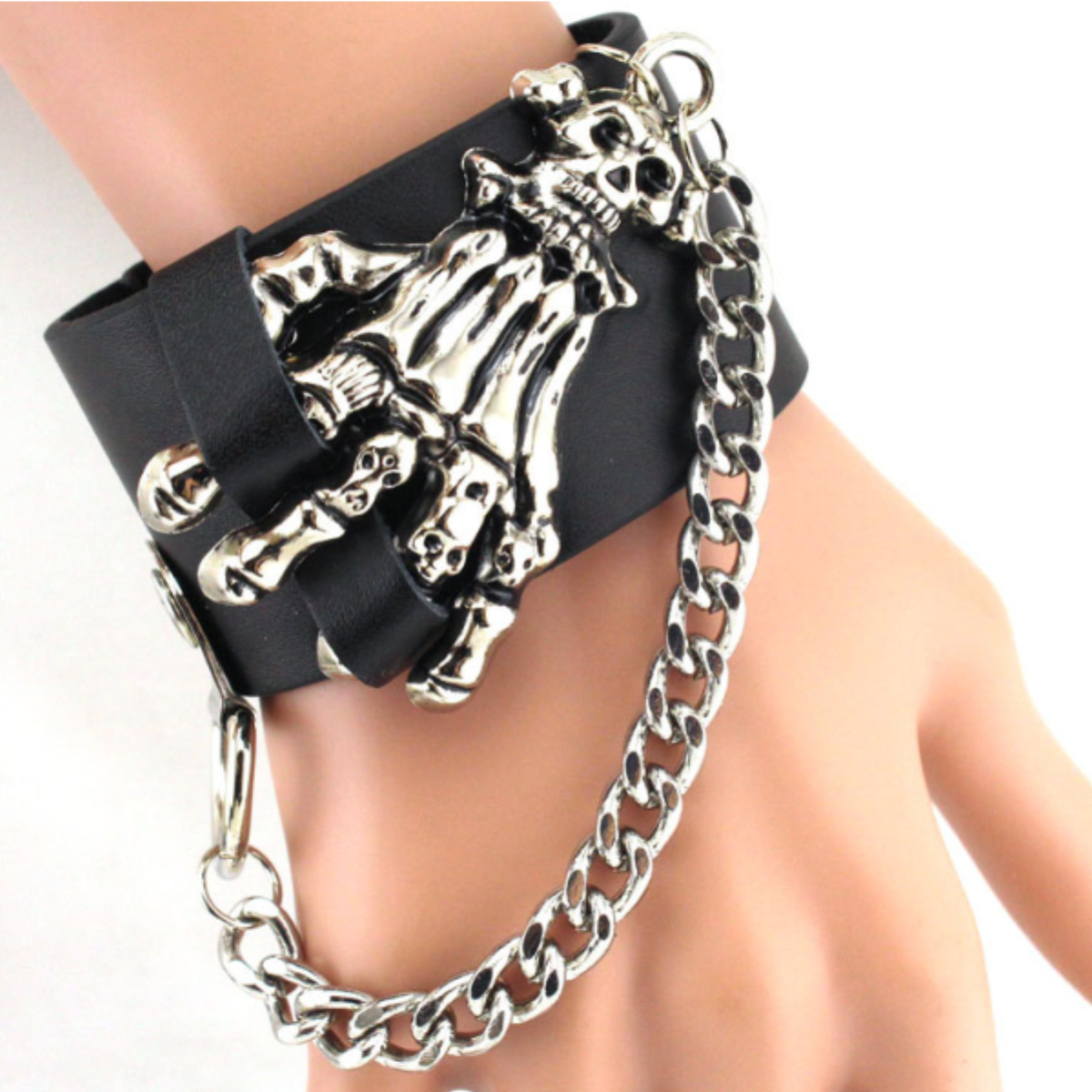 Badass Rockstar Bracelets w/ Metal Spikes 3 Pcs, 8.6 x 1.6 in, Black/Silver - American Legend Rider