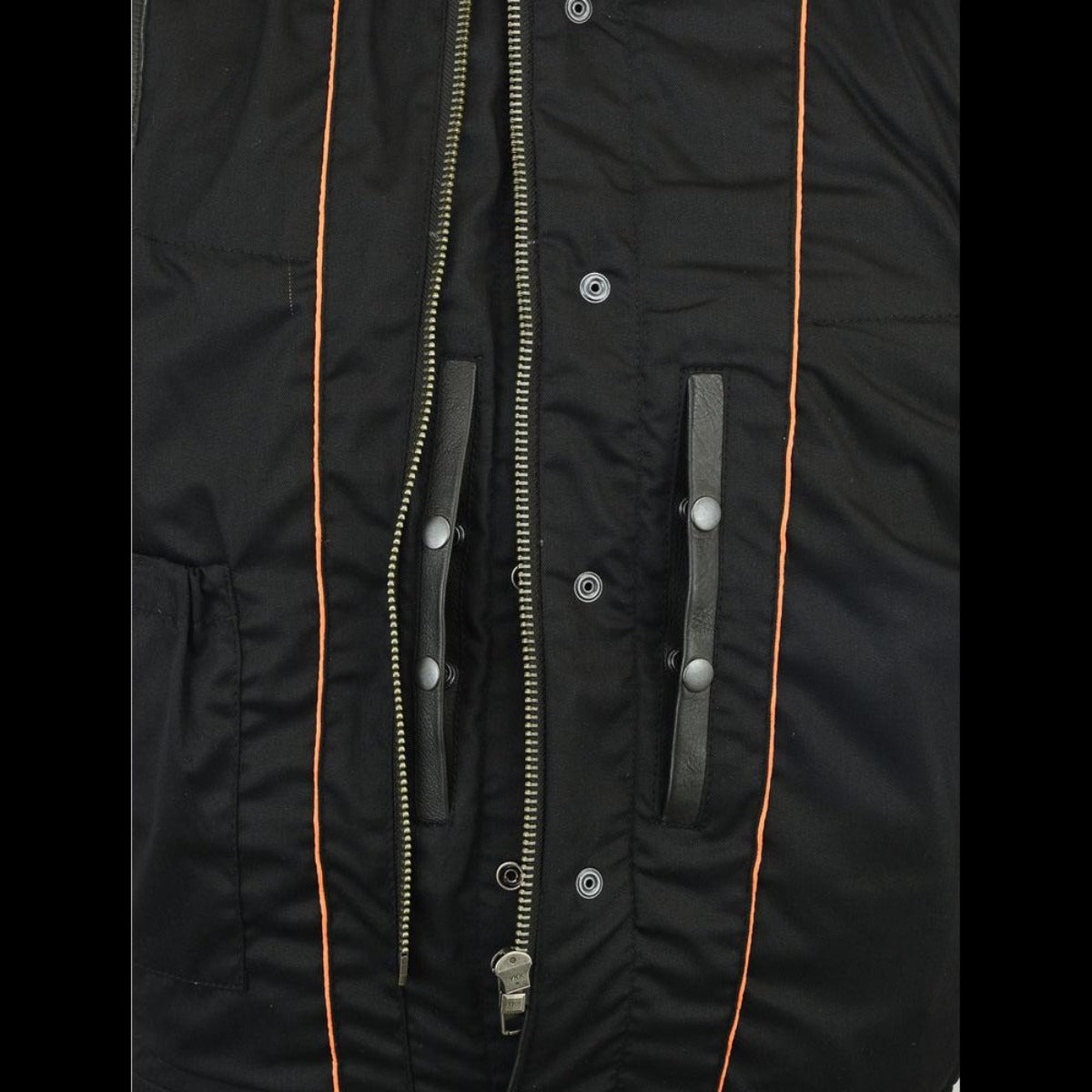 Vance Zipper and Snap Closure Leather Motorcycle Club Vest with Hoodie and 2 Gun Pockets