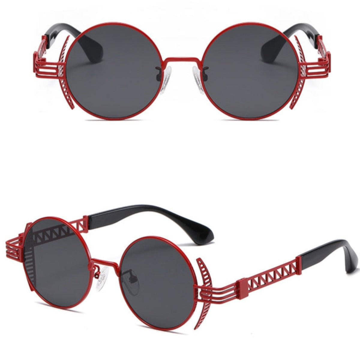 A pair of Rebellion Road Sunglasses with black lenses featuring a vintage retro design.