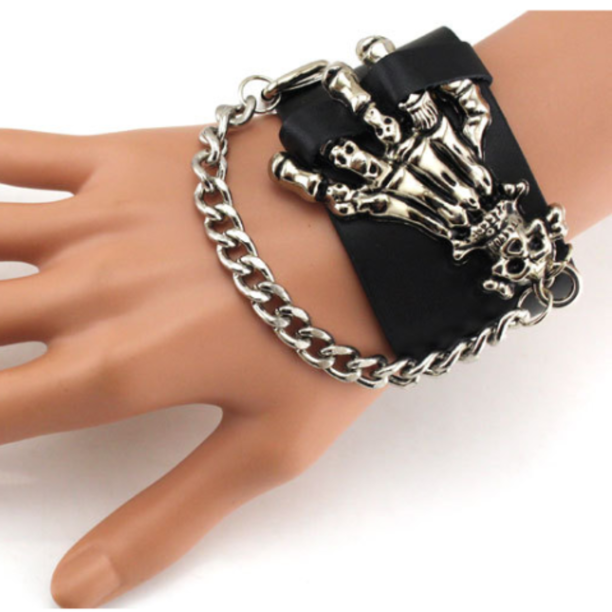 Badass Rockstar Bracelets w/ Metal Spikes 3 Pcs, 8.6 x 1.6 in, Black/Silver - American Legend Rider