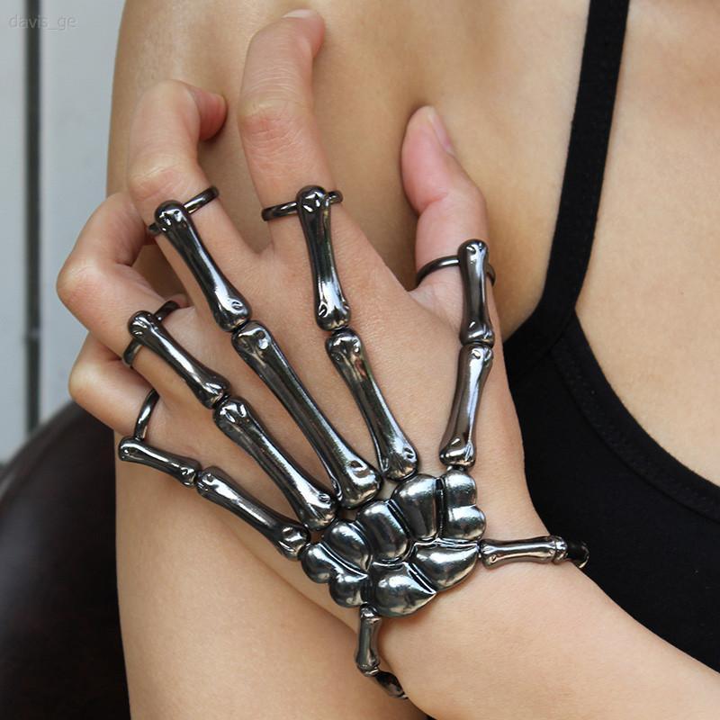 Women's Skeleton Hand Bracelet, Alloy (Lead and Nickle free), Adjustable Ring Size - American Legend Rider